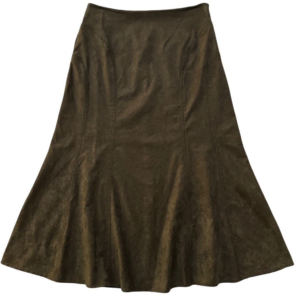 Liz Claiborne Brown Faux Suede Midi Skirt 6 Dark Academia Boho Western Cowgirl